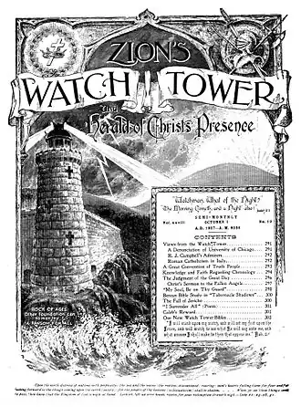 Titelpagina van een Engels exemplaar van Zion's Watch Tower (destijds de titel van De Wachttoren) uit 1907