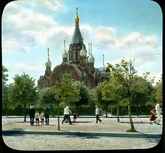 Kerk van der Wederopstanding in Sokolniki, foto uit 1931 van Branson DeCou