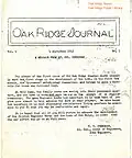 The Oak Ridge Journal voorpagina, 9 september 1943