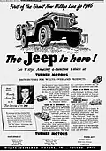 Advertentie uit 1946 voor de "Universal Jeep", de benaming CJ-2A werd nog niet gebruikt