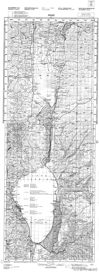 Detailkaart van de in 1949 overeengekomen demarcatielijn en gedemilitariseerde zones.