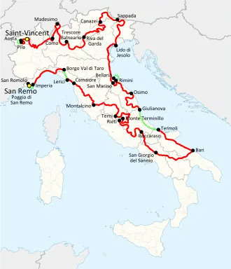 Routekaart van de Ronde van Italië 1987