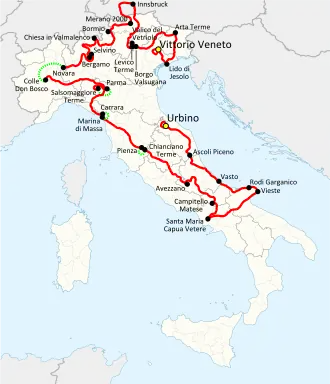 Routekaart van de Ronde van Italië 1988