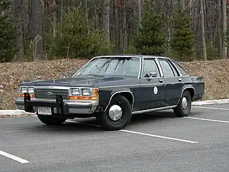 De Politieversie van de Ford LTD Crown Victoria, de voorganger van de Ford Crown Victoria Police Interceptor