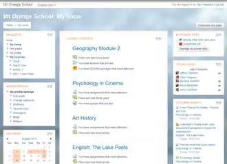 Screenshot van een de startpagina van een student op de Mount Orange demo site moodle.org/demo