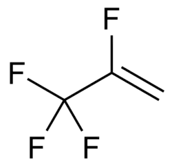 Structuurformule van 2,3,3,3-tetrafluorpropeen