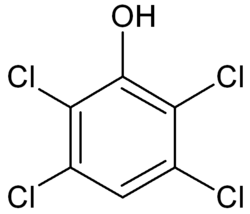 Structuurformule van 2,3,5,6-tetrachloorfenol