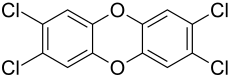 Structuurformule van 2,3,7,8-tetrachloordibenzo-p-dioxine