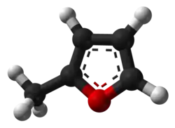 Molecuulmodel van 2-methylfuraan