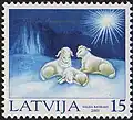 Kerst-postzegel uit Letland met schapen en kerstster (religie), 2001