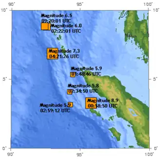Aardbevingen rond Atjeh en de Andamanse Zee in 2004