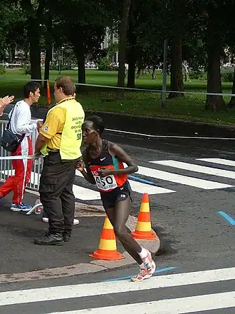 Tijdens de marathon op de WK 2005 in Helsinki
