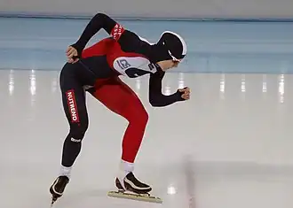 Erbanová in actie op de wereldkampioenschappen schaatsen 2013 in Sotsji, Rusland.