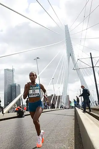 Tijdens de marathon van Rotterdam in 2014