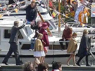 De Koninklijke familie tijdens de viering van Koningsdag 2015 in Dordrecht