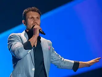 Vaidas Baumila tijdens het Eurovisiesongfestival 2015