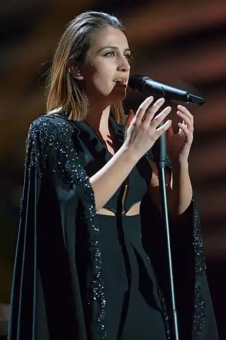 Elhaida Dani tijdens het Eurovisiesongfestival 2015