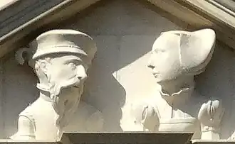 Afbeeldingen van Hendrik van Isendoorn (†1594) en Sophia van Stommel (†1576) in de gevel van de Cannenburgh in Vaassen