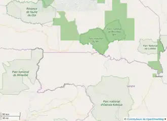 Ligging van nationaal park Nki ten opzichte van omliggende parken