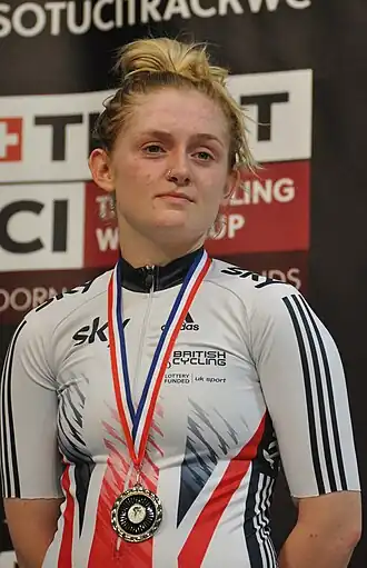 Kay bij de Wereldkampioenschappen baanwielrennen 2016, in Apeldoorn.