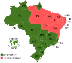 Uitslag tweede ronde per staat