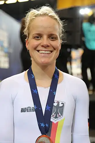 Gudrun Stock tijdens EK baanwielrennen 2019.