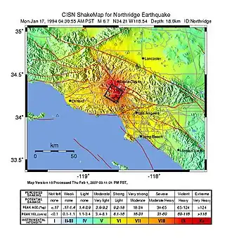 Kaart van de aardbeving