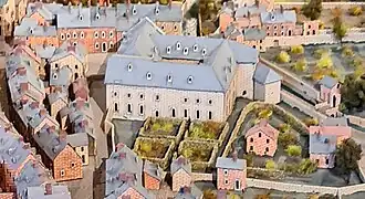 Het Bonnefantenklooster op de maquette van Maastricht, gezien uit het zuidwesten, ca. 1750