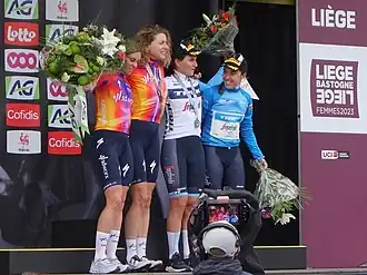 V.l.n.r. Demi Vollering, Marlen Reusser, Elisa Borghini en Shirin van Anrooij (beste jongere in World Tour).