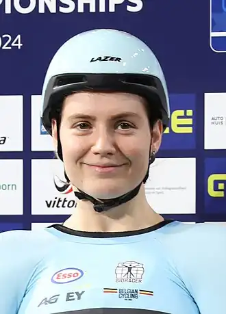 Degrendele tijdens de Europese kampioenschappen baanwielrennen 2024.