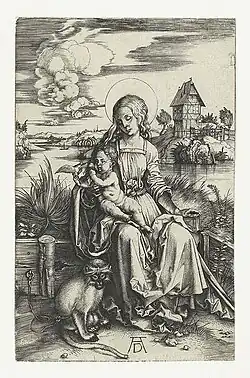 Madonna met de aap[18] 1496–1500 Kopergravure 161 × 121 mm Bartsch 42