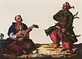 Kozak met Kobza. De kobza is een Oekraïense volksmuziek instrument uit de luit familie.