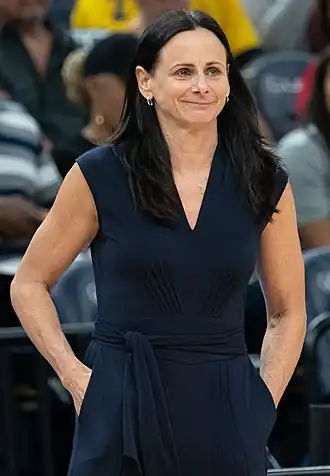 Phoenix Mercury coach Sandy Brondello tijdens een wedstrijd tegen Minnesota Lynx.
