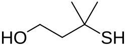 Structuurformule van 3-mercapto-3-methylbutaan-1-ol