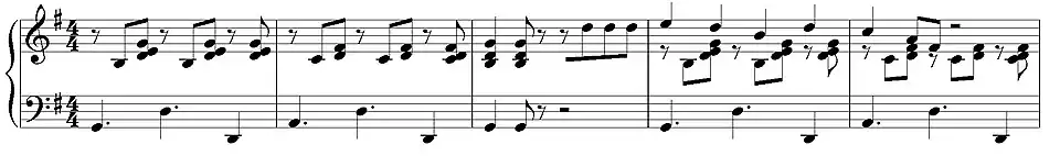 Voorbeeldje van een 4/4 tegen 3+3+2/8 in een niet-Cubaanse rumba