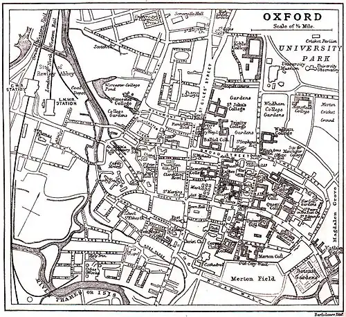 Kaart Oxford ca 1900 met beide namen (linksonder)