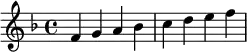  \relative c' { \clef treble\key f \major f g a bes | c d e f } 