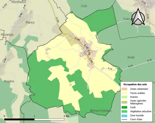 Kaart van de gemeente met de belangrijkste infrastructuur, bodemgebruik en omliggende gemeenten