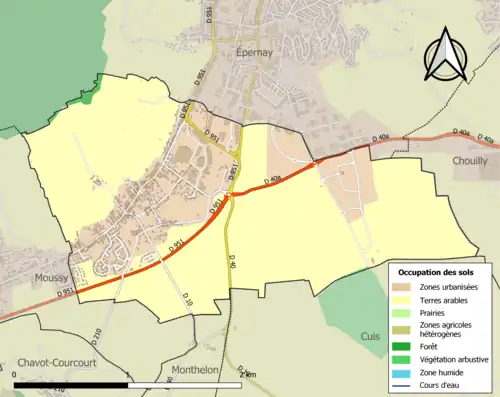 Kaart van de gemeente met de belangrijkste infrastructuur, bodemgebruik en omliggende gemeenten