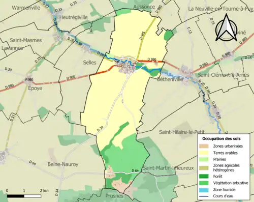 Kaart van de gemeente met de belangrijkste infrastructuur, bodemgebruik en omliggende gemeenten
