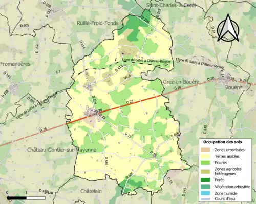 Kaart van de gemeente met de belangrijkste infrastructuur, bodemgebruik en omliggende gemeenten