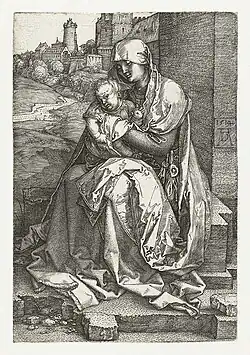 Maria met kind bij een muur[54] 1514 Kopergravure 147 x 101 mm Bartsch 40