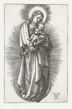 Maria met kind op de maansikkel[55] Kopergravure 118 x 75 mm Bartsch 33