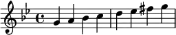  \relative c'' { \clef treble\key g \minor g a bes c | d es fis g } 