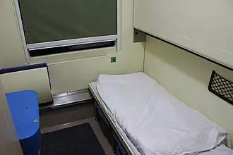 Interieur van een slaaprijtuig in de EN Jan Kiepura