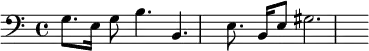 { \clef bass g8. e16 g8 b4. b,4. e8. b,16 e8 gis2. }