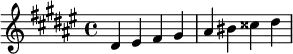  \relative c' { \clef treble\key dis \minor dis eis fis gis | ais bis cisis dis } 