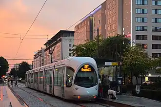 Citadis tram bij halte "Gare Part-Dieu Villette"
