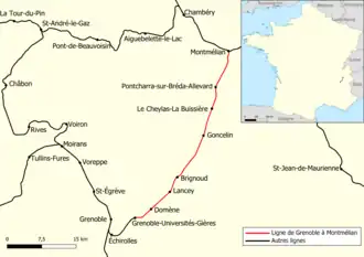 Spoorlijn Grenoble - Montmélian op de kaart