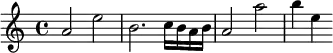{ a'2 e''2 b'2. c''16 b'16 a'16 b'16 a'2 a''2 b''4 e''4 }